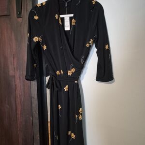 White House Black Market Black and Gold Floral Dress